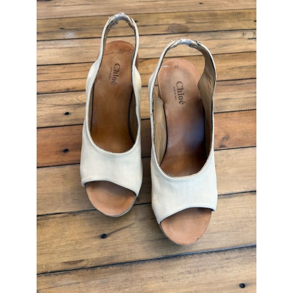 Authentic Chloe Peep Toe Wedges, sz. 39 Made in Italy Leather